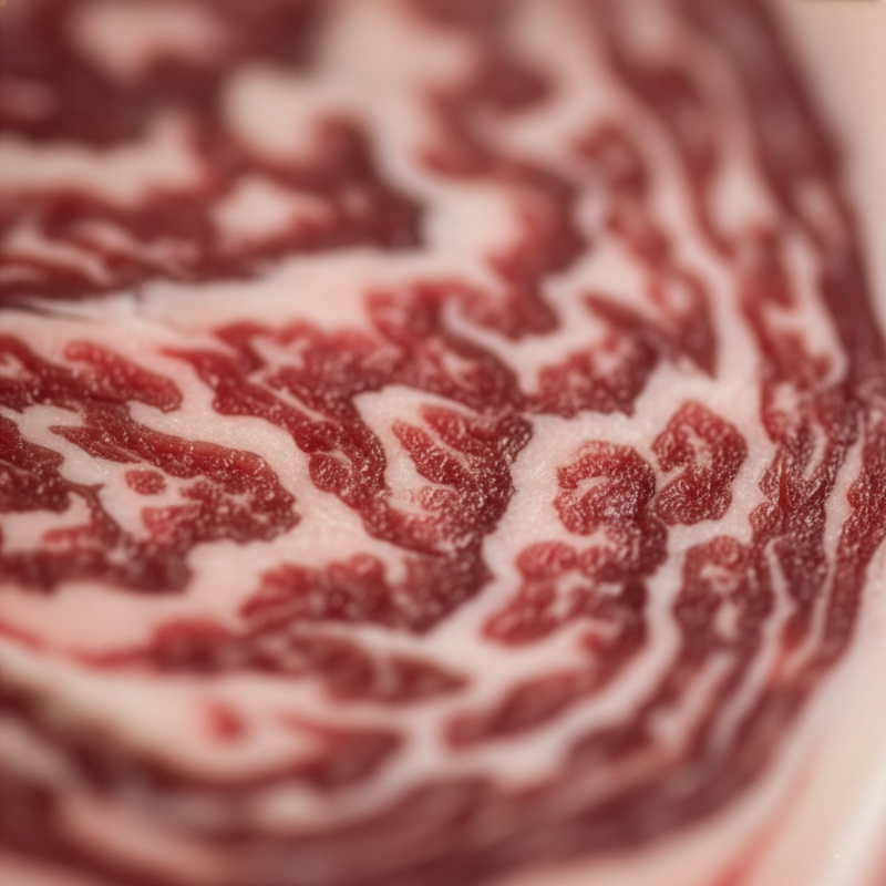 Close-up of New England Wagyu raw wagyu with marbling